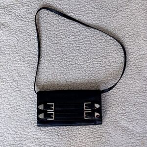 Michael Kors women Robin Crossbody Bag black Clutch Leather Buckels flap snap